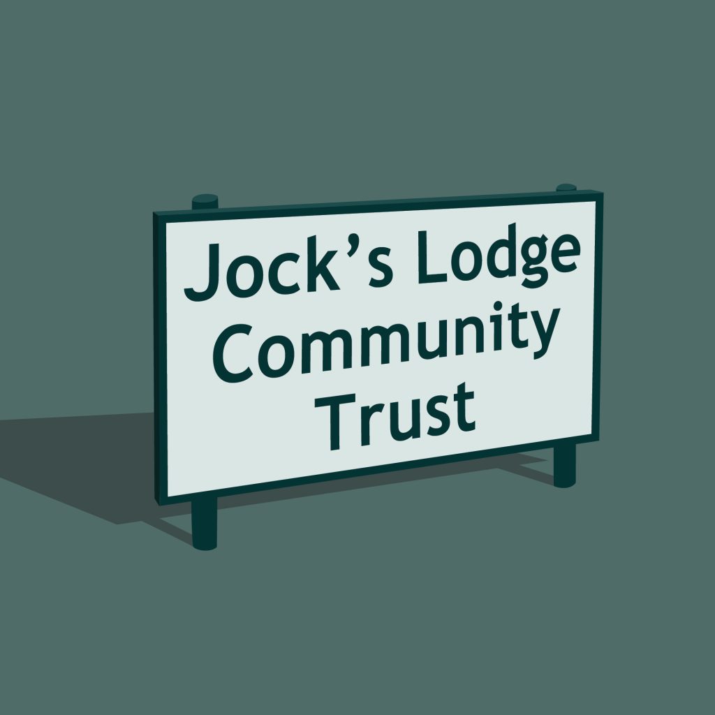 Jock's Lodge Community Trust sign.